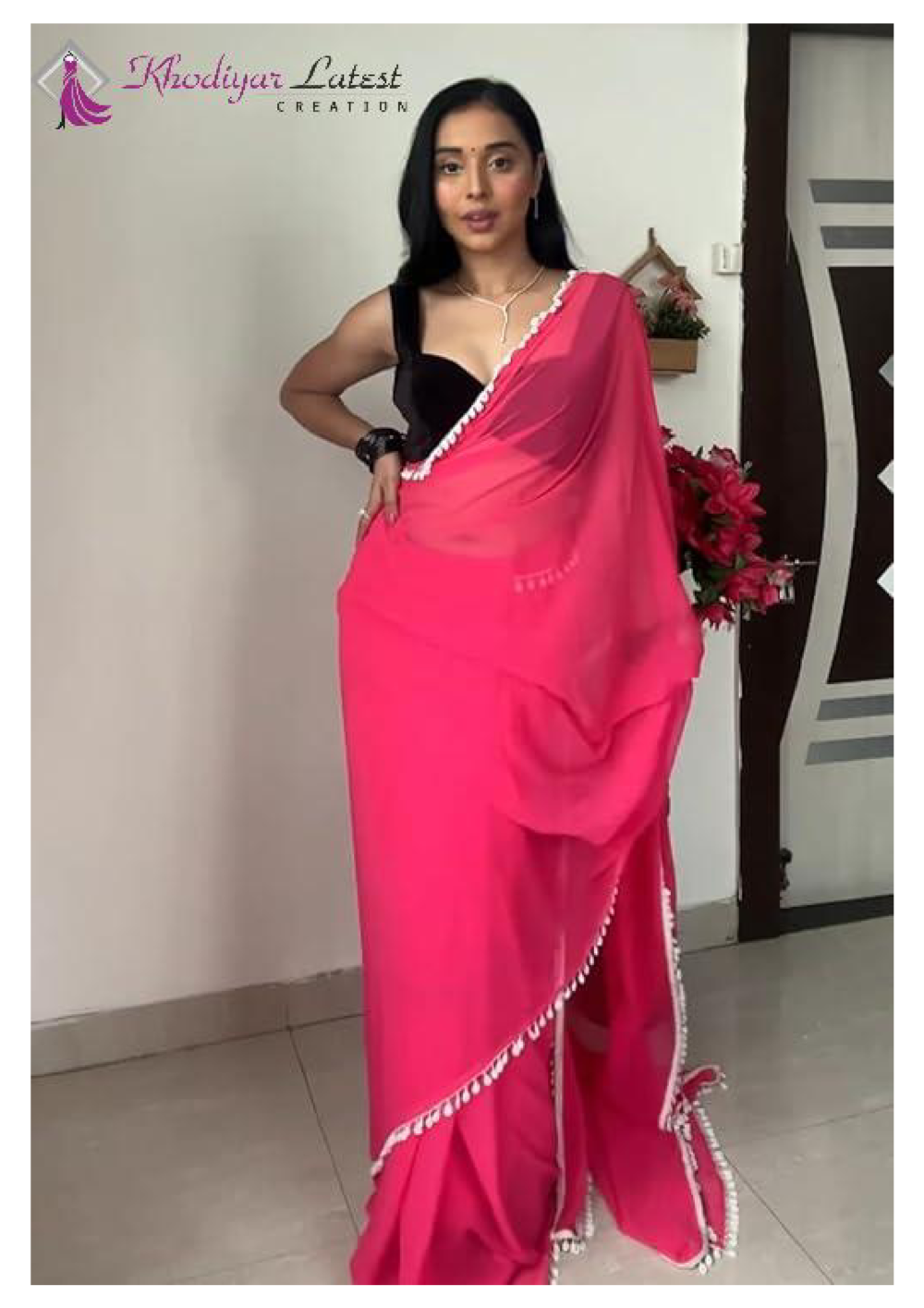 Georgette Ready to Wear Saree For Women Cowrie Shells Lace