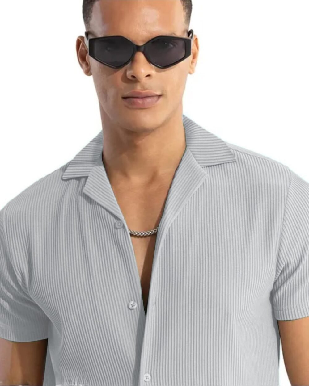 Navy blue solid self design opaque Casual shirt ,has a spread collar, button placket, na pocket, short regular sleeves, curved hem - Image 2